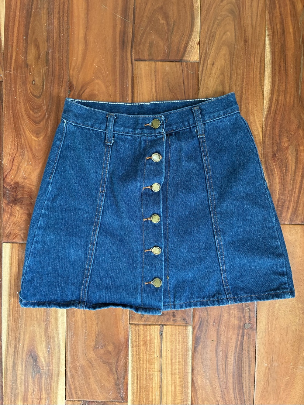 Classic Blue Denim Button-Front Mini Skirt